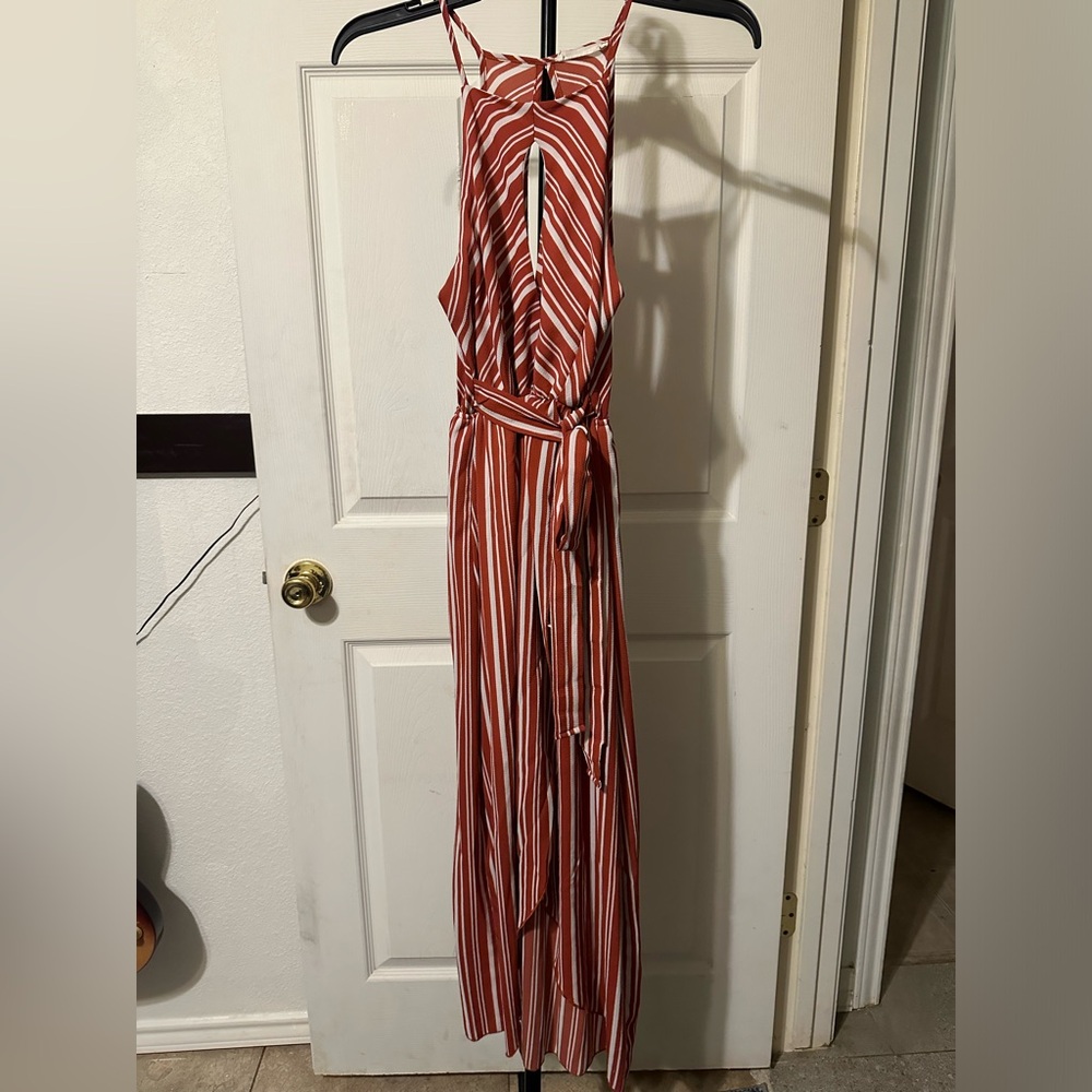 Striped Sleeveless Maxi Dress with Belt